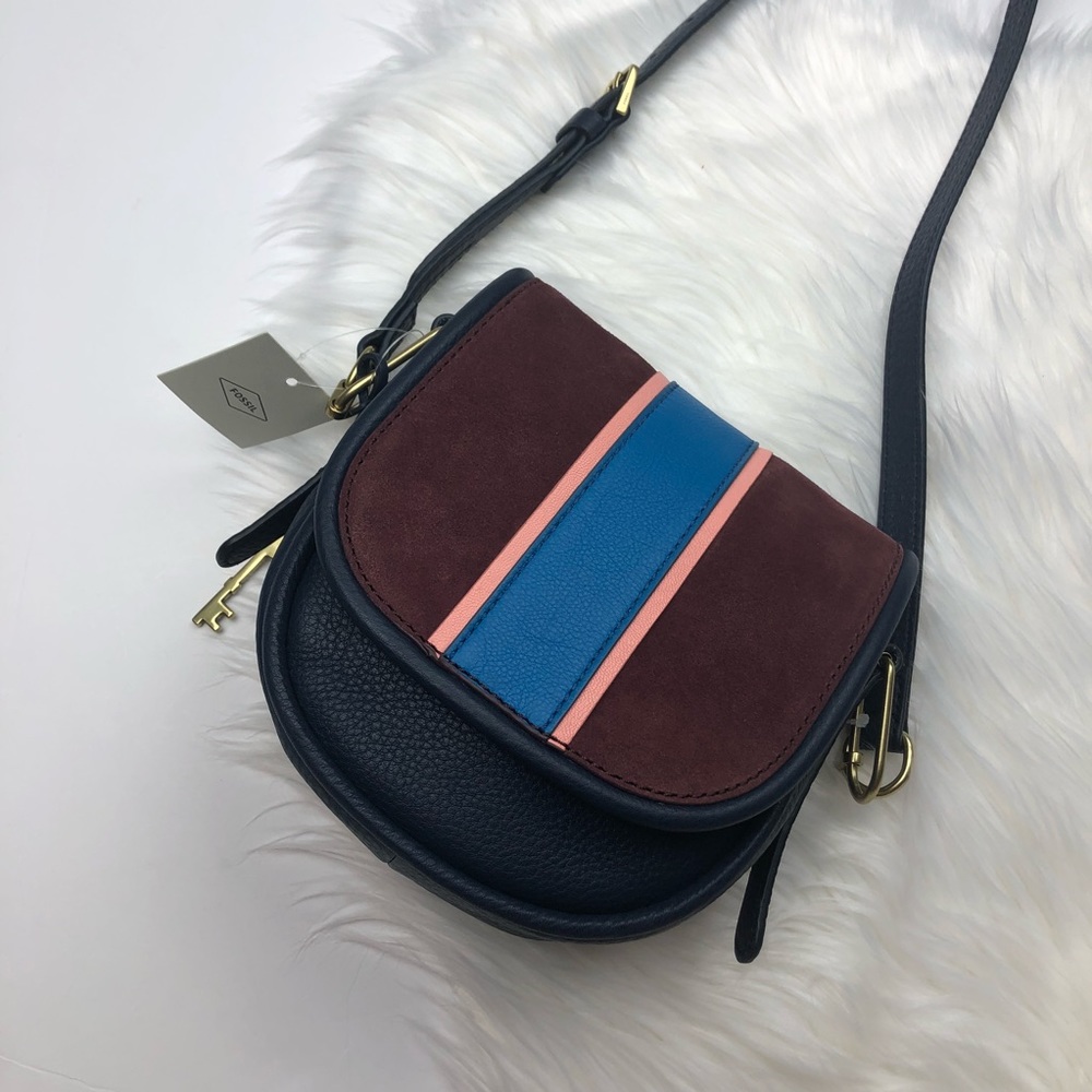 NWT Fossil Rumi Striped Crossbody Leather Suede - Picture 3 of 7